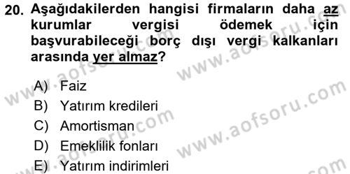 Mali Analiz Dersi 2015 - 2016 Yılı (Final) Dönem Sonu Sınav Soruları 20. Soru