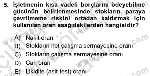 Mali Analiz Dersi 2015 - 2016 Yılı (Final) Dönem Sonu Sınav Soruları 5. Soru