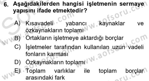 Mali Analiz Dersi 2015 - 2016 Yılı (Final) Dönem Sonu Sınav Soruları 6. Soru