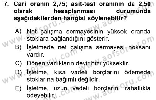 Mali Analiz Dersi 2015 - 2016 Yılı (Final) Dönem Sonu Sınav Soruları 7. Soru