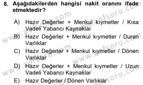 Mali Analiz Dersi 2015 - 2016 Yılı (Final) Dönem Sonu Sınav Soruları 8. Soru