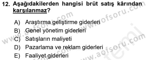 Mali Analiz Dersi 2015 - 2016 Yılı Tek Ders Sınavı 12. Soru