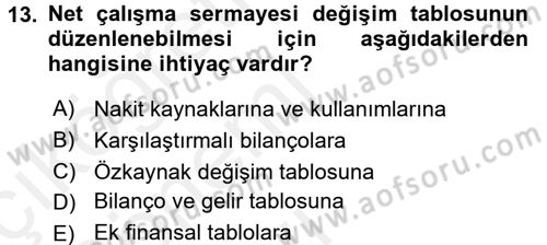 Mali Analiz Dersi 2015 - 2016 Yılı Tek Ders Sınavı 13. Soru