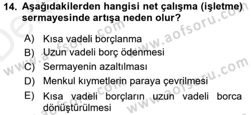 Mali Analiz Dersi 2015 - 2016 Yılı Tek Ders Sınavı 14. Soru