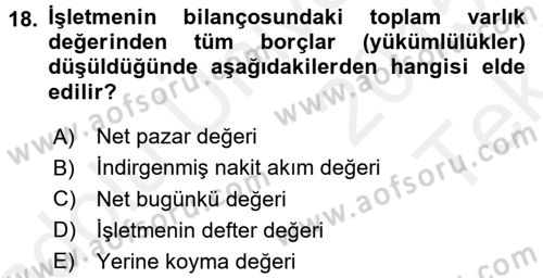 Mali Analiz Dersi 2015 - 2016 Yılı Tek Ders Sınavı 18. Soru