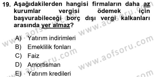 Mali Analiz Dersi 2015 - 2016 Yılı Tek Ders Sınavı 19. Soru