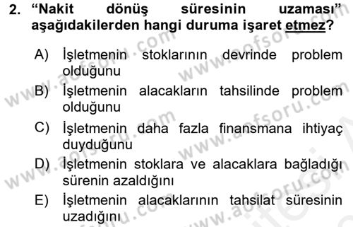 Mali Analiz Dersi 2015 - 2016 Yılı Tek Ders Sınav Soruları 2. Soru