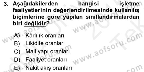 Mali Analiz Dersi 2015 - 2016 Yılı Tek Ders Sınavı 3. Soru