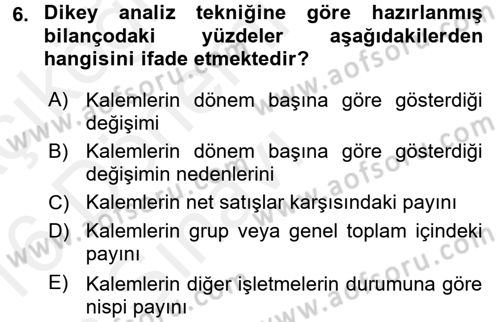 Mali Analiz Dersi 2015 - 2016 Yılı Tek Ders Sınavı 6. Soru