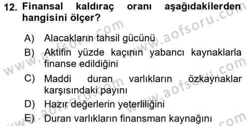 Mali Analiz Dersi 2016 - 2017 Yılı 3 Ders Sınav Soruları 12. Soru