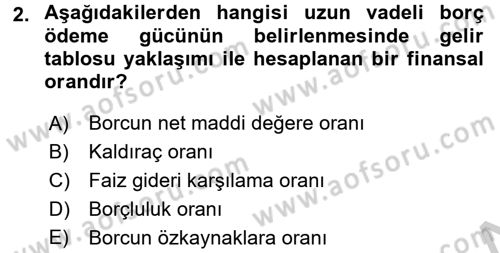 Mali Analiz Dersi 2016 - 2017 Yılı 3 Ders Sınav Soruları 2. Soru