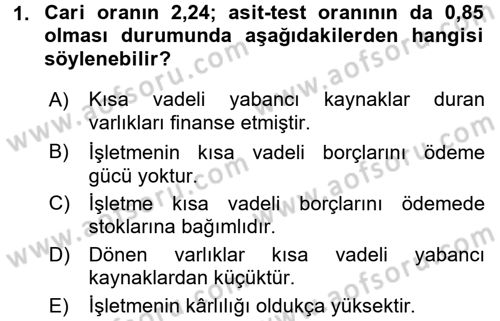 Mali Analiz Dersi 2016 - 2017 Yılı (Vize) Ara Sınav Soruları 1. Soru