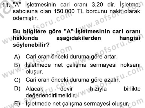 Mali Analiz Dersi 2016 - 2017 Yılı (Vize) Ara Sınav Soruları 11. Soru