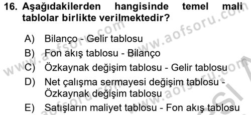 Mali Analiz Dersi 2016 - 2017 Yılı (Vize) Ara Sınav Soruları 16. Soru