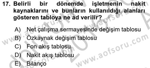 Mali Analiz Dersi 2016 - 2017 Yılı (Vize) Ara Sınav Soruları 17. Soru