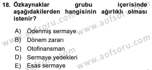 Mali Analiz Dersi 2016 - 2017 Yılı (Vize) Ara Sınav Soruları 18. Soru