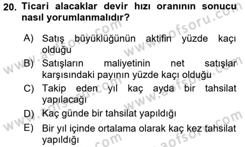 Mali Analiz Dersi 2016 - 2017 Yılı (Vize) Ara Sınav Soruları 20. Soru