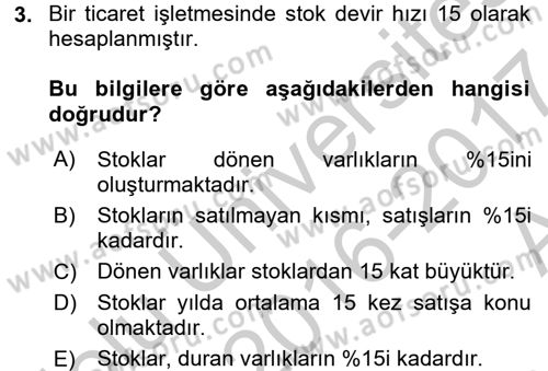 Mali Analiz Dersi 2016 - 2017 Yılı (Vize) Ara Sınav Soruları 3. Soru