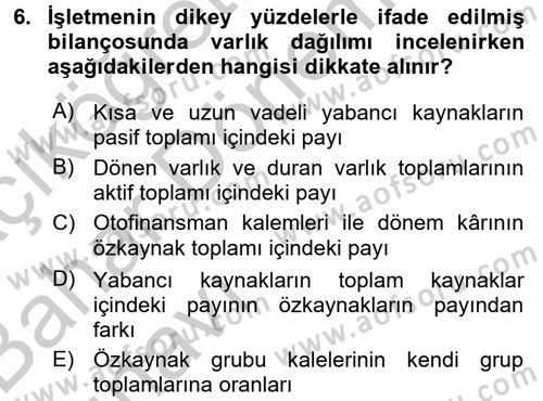Mali Analiz Dersi 2016 - 2017 Yılı (Vize) Ara Sınav Soruları 6. Soru