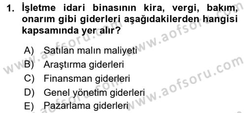 Mali Analiz Dersi 2016 - 2017 Yılı (Final) Dönem Sonu Sınav Soruları 1. Soru