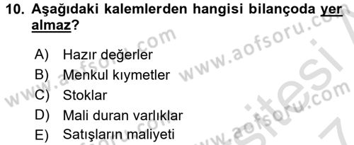 Mali Analiz Dersi 2016 - 2017 Yılı (Final) Dönem Sonu Sınav Soruları 10. Soru