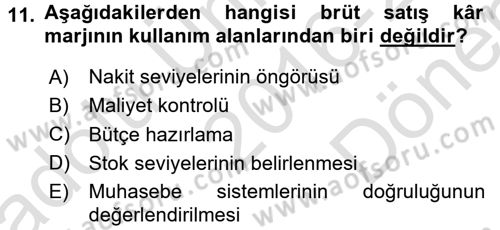 Mali Analiz Dersi 2016 - 2017 Yılı (Final) Dönem Sonu Sınav Soruları 11. Soru