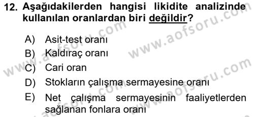 Mali Analiz Dersi 2016 - 2017 Yılı (Final) Dönem Sonu Sınav Soruları 12. Soru