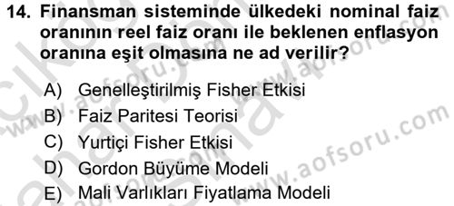 Mali Analiz Dersi 2016 - 2017 Yılı (Final) Dönem Sonu Sınav Soruları 14. Soru