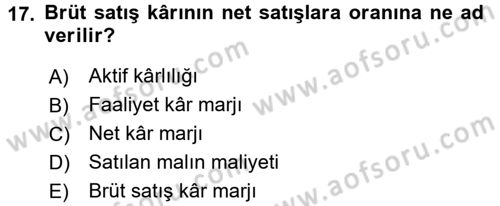 Mali Analiz Dersi 2016 - 2017 Yılı (Final) Dönem Sonu Sınav Soruları 17. Soru