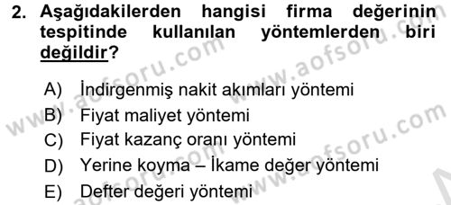 Mali Analiz Dersi 2016 - 2017 Yılı (Final) Dönem Sonu Sınav Soruları 2. Soru