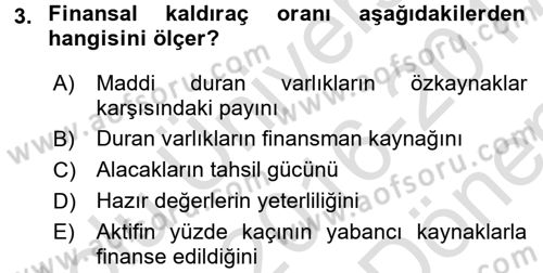 Mali Analiz Dersi 2016 - 2017 Yılı (Final) Dönem Sonu Sınav Soruları 3. Soru