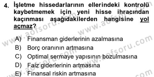 Mali Analiz Dersi 2016 - 2017 Yılı (Final) Dönem Sonu Sınav Soruları 4. Soru