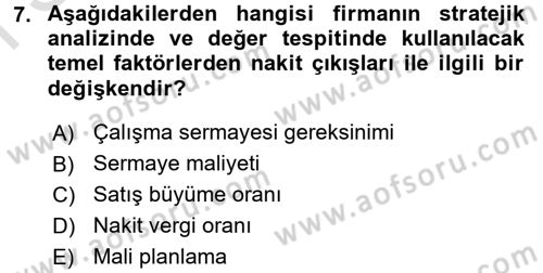 Mali Analiz Dersi 2016 - 2017 Yılı (Final) Dönem Sonu Sınav Soruları 7. Soru
