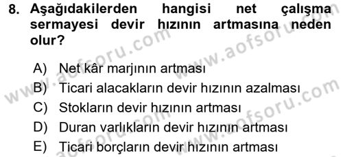Mali Analiz Dersi 2016 - 2017 Yılı (Final) Dönem Sonu Sınav Soruları 8. Soru