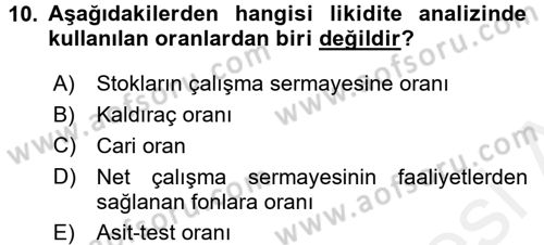 Mali Analiz Dersi 2017 - 2018 Yılı 3 Ders Sınavı 10. Soru