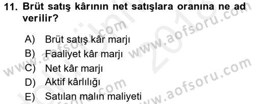 Mali Analiz Dersi 2017 - 2018 Yılı 3 Ders Sınavı 11. Soru