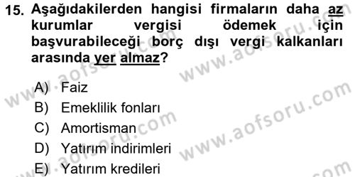 Mali Analiz Dersi 2017 - 2018 Yılı 3 Ders Sınavı 15. Soru