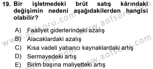 Mali Analiz Dersi 2017 - 2018 Yılı 3 Ders Sınavı 19. Soru