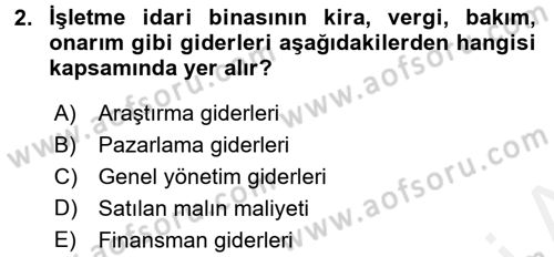 Mali Analiz Dersi 2017 - 2018 Yılı 3 Ders Sınavı 2. Soru