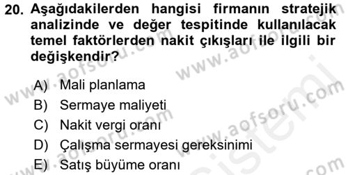 Mali Analiz Dersi 2017 - 2018 Yılı 3 Ders Sınavı 20. Soru