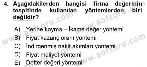 Mali Analiz Dersi 2017 - 2018 Yılı 3 Ders Sınavı 4. Soru