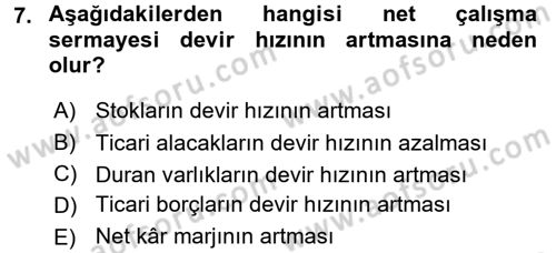 Mali Analiz Dersi 2017 - 2018 Yılı 3 Ders Sınavı 7. Soru