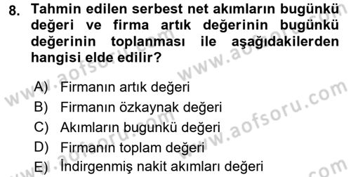 Mali Analiz Dersi 2017 - 2018 Yılı 3 Ders Sınavı 8. Soru