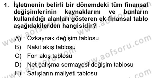 Mali Analiz Dersi 2017 - 2018 Yılı (Vize) Ara Sınavı 1. Soru