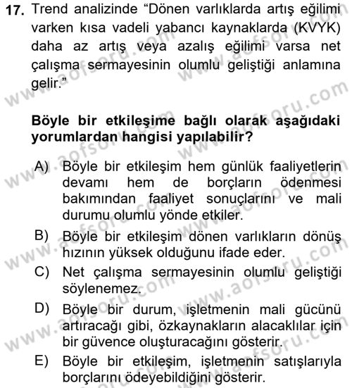 Mali Analiz Dersi 2017 - 2018 Yılı (Vize) Ara Sınavı 17. Soru