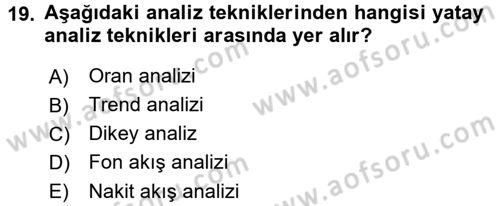 Mali Analiz Dersi 2017 - 2018 Yılı (Vize) Ara Sınavı 19. Soru