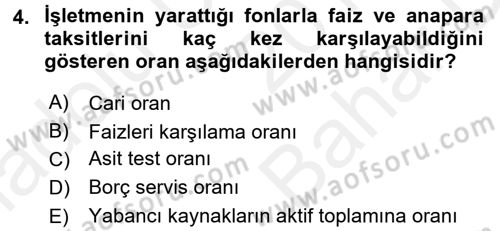 Mali Analiz Dersi 2017 - 2018 Yılı (Vize) Ara Sınavı 4. Soru