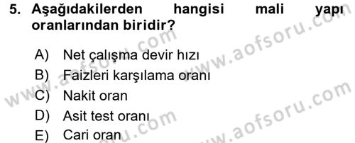 Mali Analiz Dersi 2017 - 2018 Yılı (Vize) Ara Sınavı 5. Soru