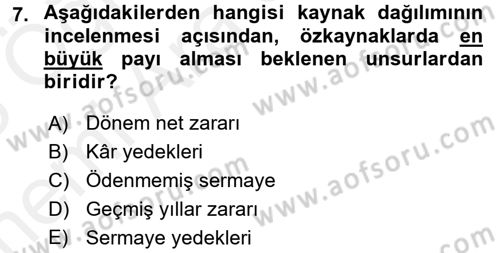 Mali Analiz Dersi 2017 - 2018 Yılı (Vize) Ara Sınavı 7. Soru