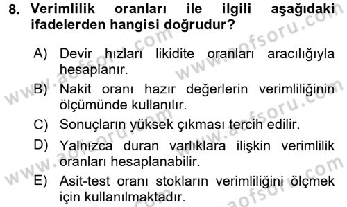 Mali Analiz Dersi 2017 - 2018 Yılı (Vize) Ara Sınavı 8. Soru